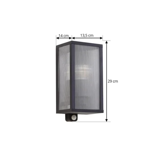 Lindby buitenwandlamp Peldar, sensor, geribbeld, IP44, E27