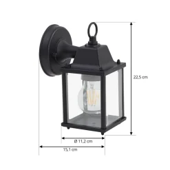 Lindby buitenwandlamp Rurik, zwart, glas, aluminium, E27