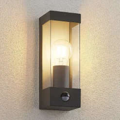 Lindby buitenwandlamp Tilian, sensor, hoogte 25 cm, antraciet
