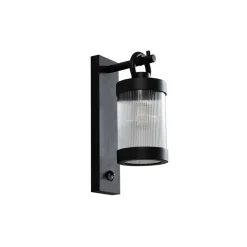 Lindby buitenwandlamp Yrene, 20cm, zwart, sensor, riffle