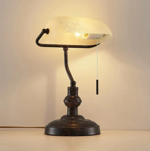 Lindby bureaulamp Profina, 39 cm, roestbruin, staal