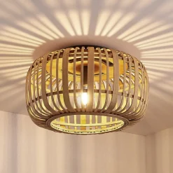 Lindby Canyana plafondlamp, naturel, rotan, Ø 40 cm