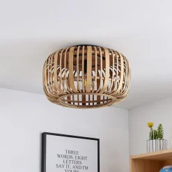 Lindby Canyana plafondlamp, naturel, rotan, Ø 40 cm