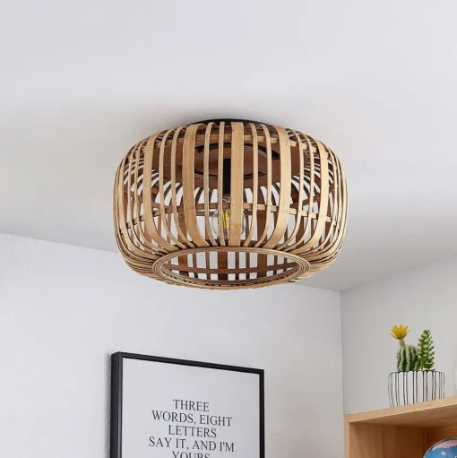Lindby Canyana plafondlamp, naturel, rotan, Ø 40 cm