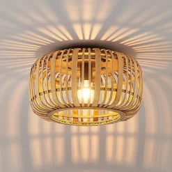 Lindby Canyana plafondlamp, naturel, rotan, Ø 40 cm