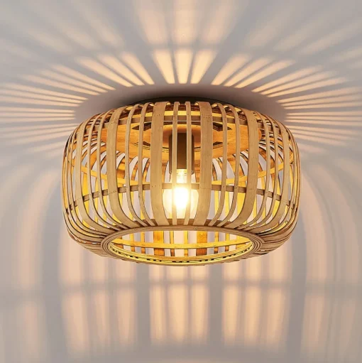 Lindby Canyana plafondlamp, naturel, rotan, Ø 40 cm