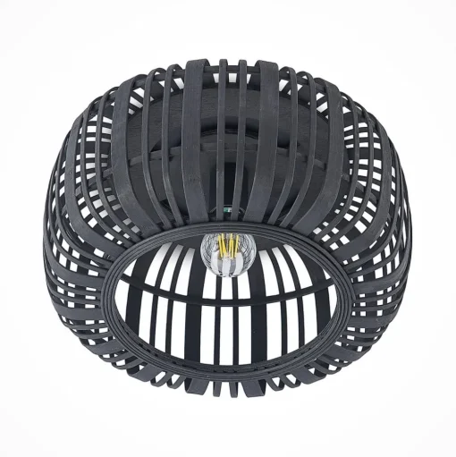 Lindby Canyana plafondlamp, zwart, rotan, Ø 40 cm