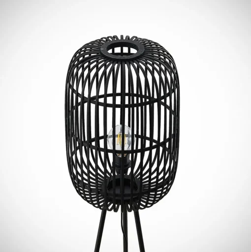 Lindby Canyana vloerlamp, zwart, rotan, 139 cm hoog