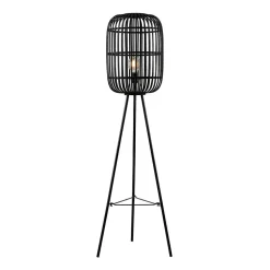 Lindby Canyana vloerlamp, zwart, rotan, 139 cm hoog