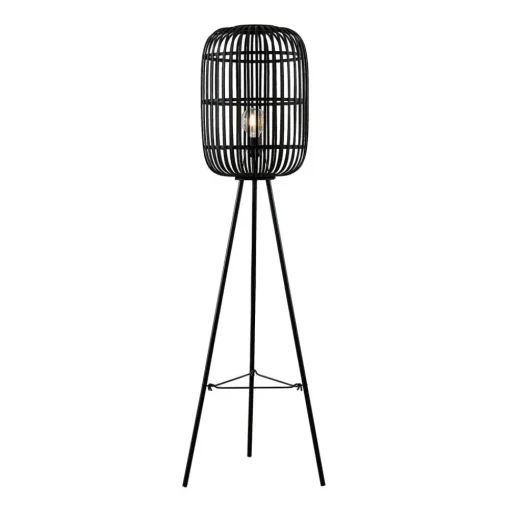 Lindby Canyana vloerlamp, zwart, rotan, 139 cm hoog