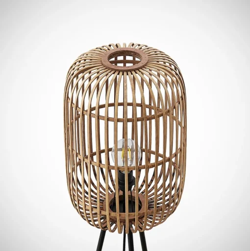 Lindby Canyana vloerlamp, 139 cm, naturel, rotan, driepoot