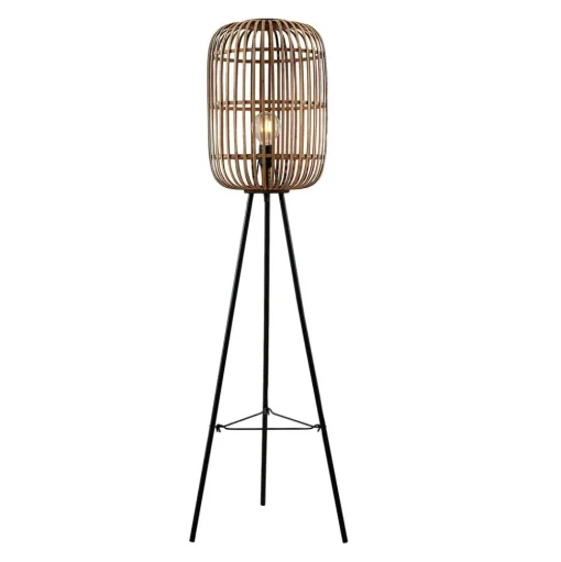 Lindby Canyana vloerlamp, 139 cm, naturel, rotan, driepoot