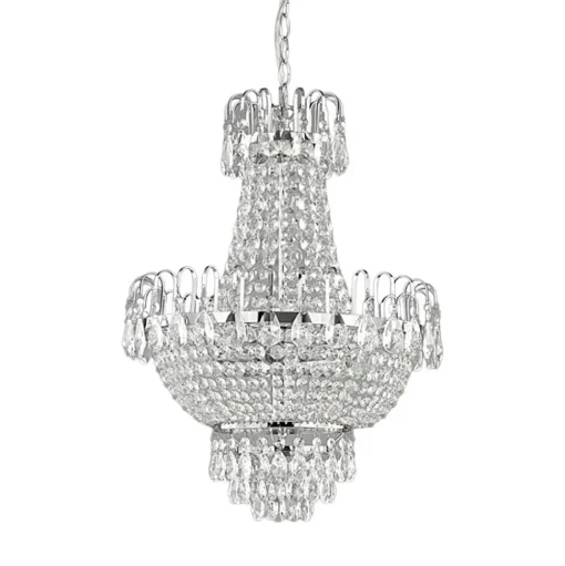 Lindby Casparia kroonluchter, chroomkleurig, kristal, E14