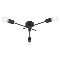 Lindby Cerros plafondlamp, 3-lamps, zwart, metaal