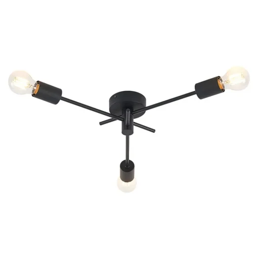 Lindby Cerros plafondlamp, 3-lamps, zwart, metaal
