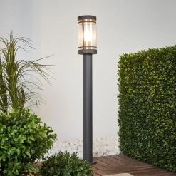 Lindby Djori tuinpadverlichting, 80 cm, antraciet, roestvrij staal, E27