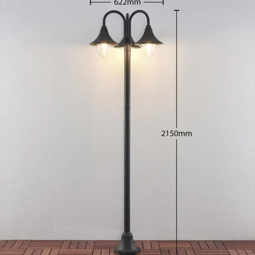 Lindby Edric lantaarnpaal, hoogte 215 cm, antraciet, aluminium