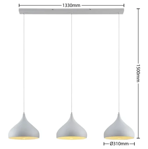 Lindby Elamira hanglamp, wit, metaal, 133 cm, 3-lamps.