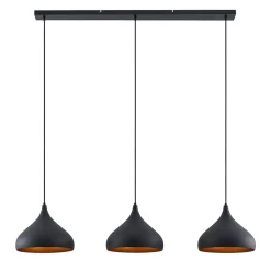 Lindby Elamira hanglamp, zwart, metaal, 133cm, 3-lamps.