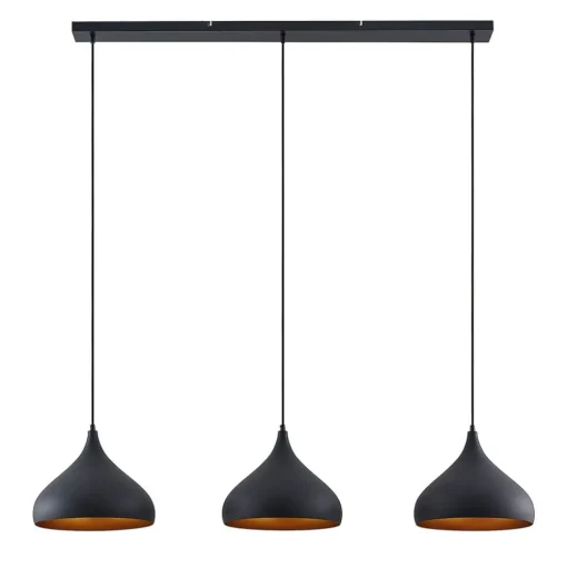 Lindby Elamira hanglamp, zwart, metaal, 133cm, 3-lamps.