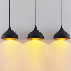 Lindby Elamira hanglamp, zwart, metaal, 133cm, 3-lamps.
