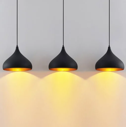 Lindby Elamira hanglamp, zwart, metaal, 133cm, 3-lamps.