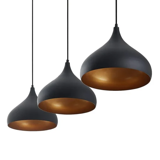 Lindby Elamira hanglamp, zwart, metaal, 133cm, 3-lamps.
