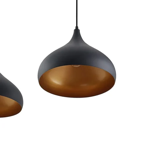 Lindby Elamira hanglamp, zwart, metaal, 133cm, 3-lamps.