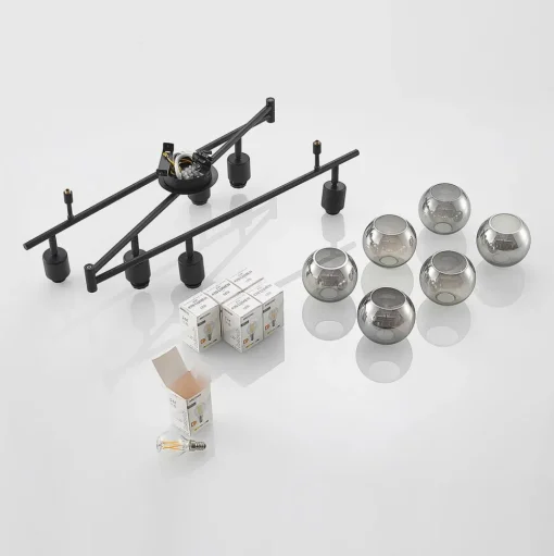 Lindby Eridia plafondspot zwart 6-lamps, lang