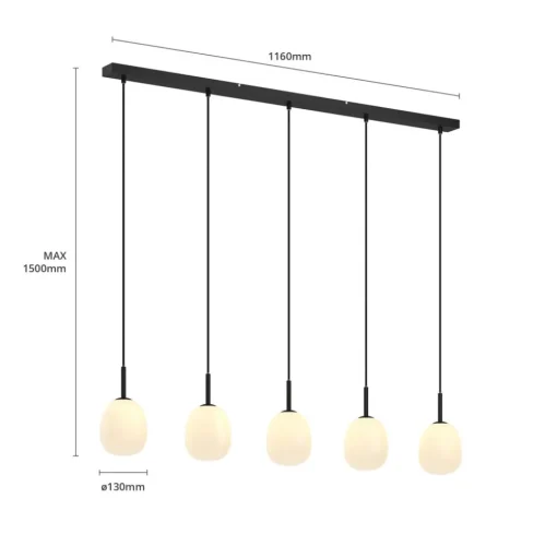 Lindby Etiena hanglamp, 5-lamps, glas opaal