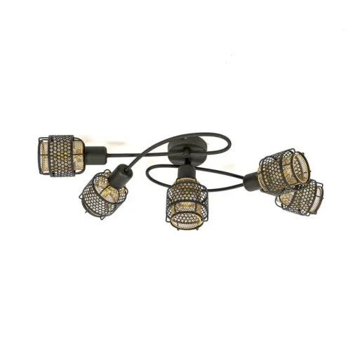 Lindby Eudoria plafondlamp 5-lamps zwart/goud
