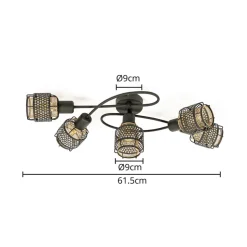 Lindby Eudoria plafondlamp 5-lamps zwart/goud