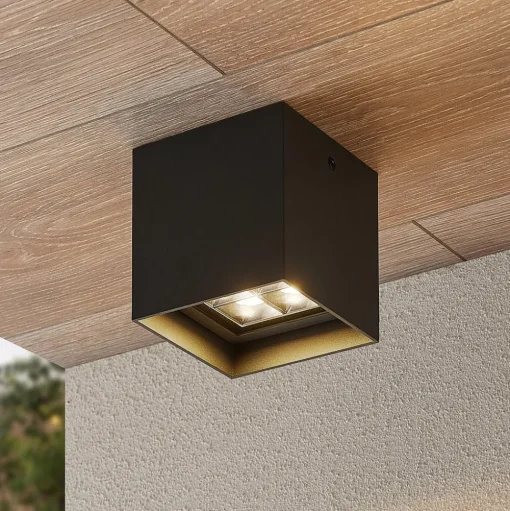 Lindby Eveta LED plafondlamp, 10 cm, antraciet, aluminium, IP65