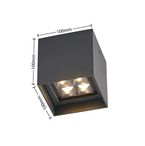 Lindby Eveta LED plafondlamp, 10 cm, antraciet, aluminium, IP65
