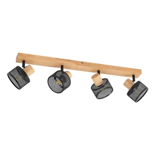 Lindby Evinora plafondspot, 77 cm, zwart, 4-lamps, hout