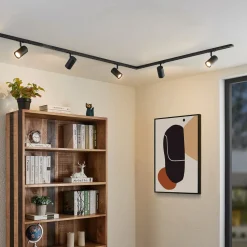 Lindby 1-fase railsysteem Linaro, GU10, zwart, 5-lamps.