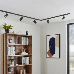 Lindby 1-fase railsysteem Linaro, GU10, zwart, 5-lamps.