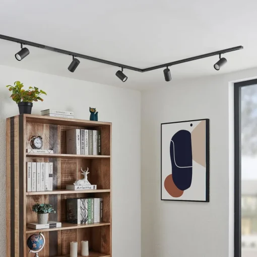 Lindby 1-fase railsysteem Linaro, GU10, zwart, 5-lamps.