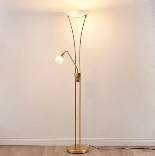 Lindby Felicia uplighter met leeslamp, messing