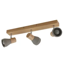 Lindby Filiz spot, 3-lamps, 47 cm lang, hout, beton, E14