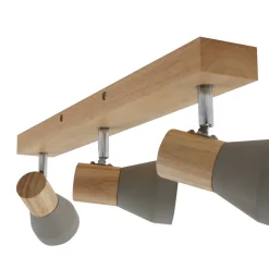 Lindby Filiz spot, 3-lamps, 47 cm lang, hout, beton, E14