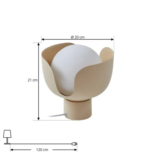 Lindby Fiora tafellamp, beige, glas, metaal, Ø 20 cm