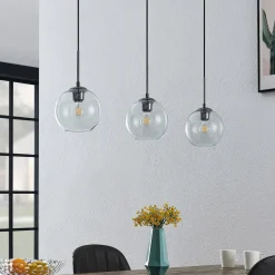 Lindby Firano hanglamp, 110 cm, 3-lamps, antraciet, glas