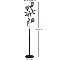 Lindby Florentine vloerlamp Kanye, 160 cm, zwart, 3-lamps.