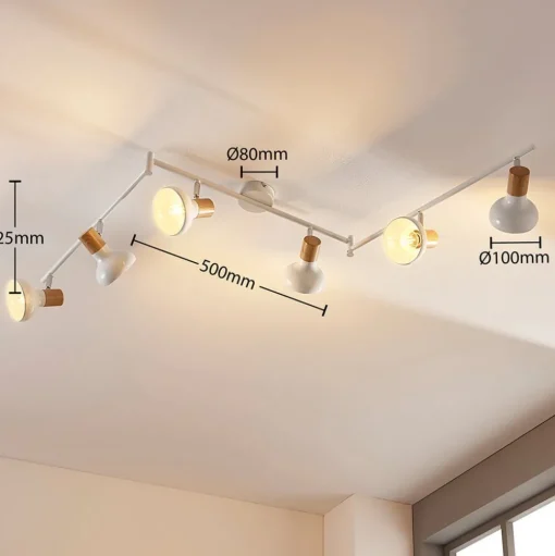 Lindby Fridolin plafondspot, 160cm, 6-lamps, wit, metaal