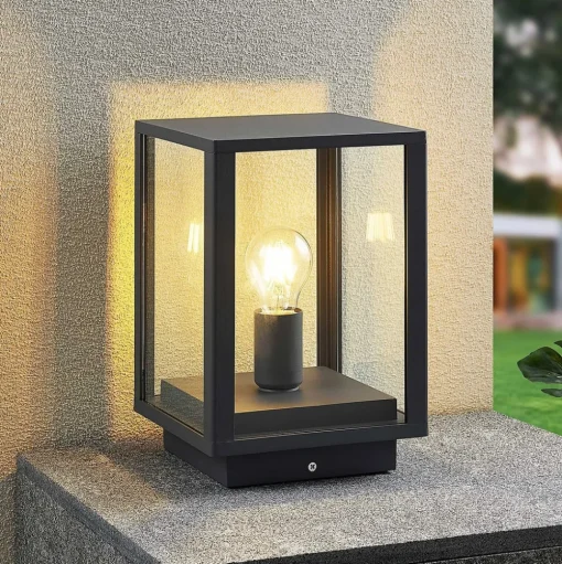 Lindby Giavanna sokkellamp, 29 cm, antraciet, IP44, E27