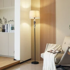 Lindby Haldorin vloerlamp, grijs/zwart, textiel, 157 cm