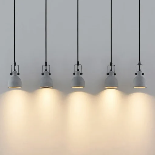 Lindby hanglamp Amilia, hout/beton, 5-lamps, 116 cm, GU10