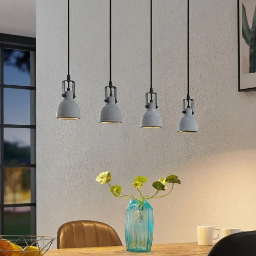Lindby hanglamp Amilia, hout/beton, 4-lamps, 90 cm, GU10