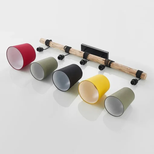 Lindby hanglamp Amilia, stof, 5-lamps, rood/grijs/geel, E27